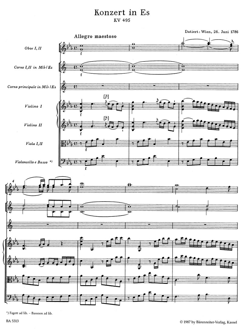 Concerto for Horn and Orchestra Nr. 4 E-flat major K. 495 [score]