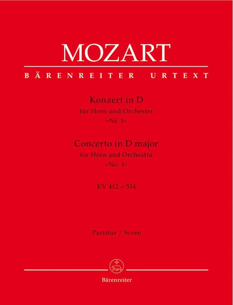 Concerto for Horn and Orchestra Nr. 1 D major K. 412 + 514 (386b) (Traditional version (Rondo by Franz Xaver Sü?mayr)) [score]