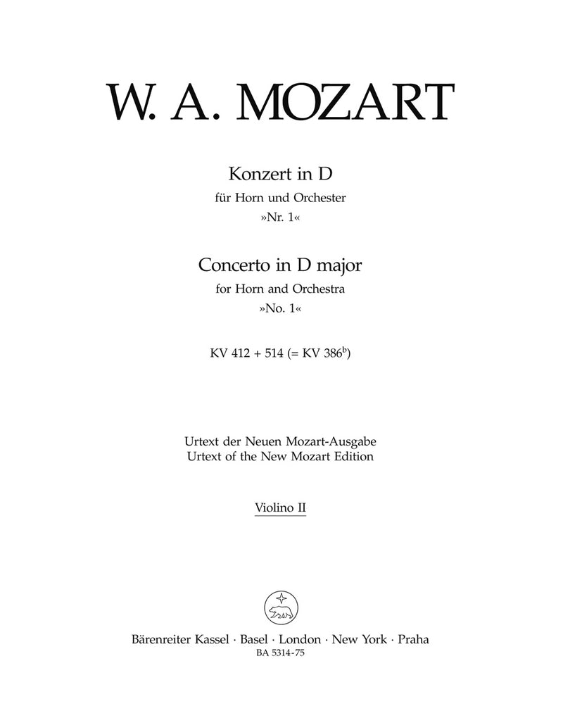 Concerto for Horn and Orchestra Nr. 1 D major K. 412 + 514 (386b) (Traditional version (Rondo by Franz Xaver Sü?mayr)) [violin 2 part]