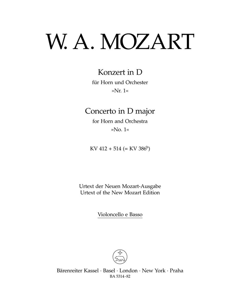 Concerto for Horn and Orchestra Nr. 1 D major K. 412 + 514 (386b) (Traditional version (Rondo by Franz Xaver Sü?mayr)) [cello/double bass part]