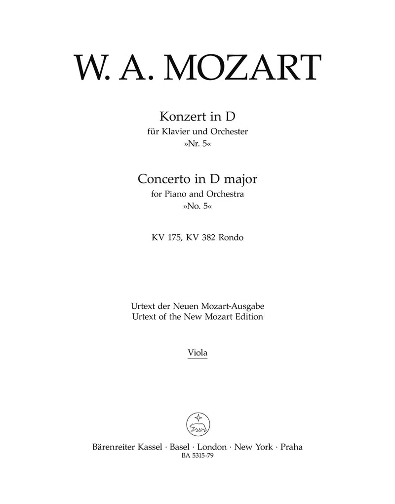 Concerto for Piano and Orchestra Nr. 5 D major K. 175, K. 382 Rondo [viola part]