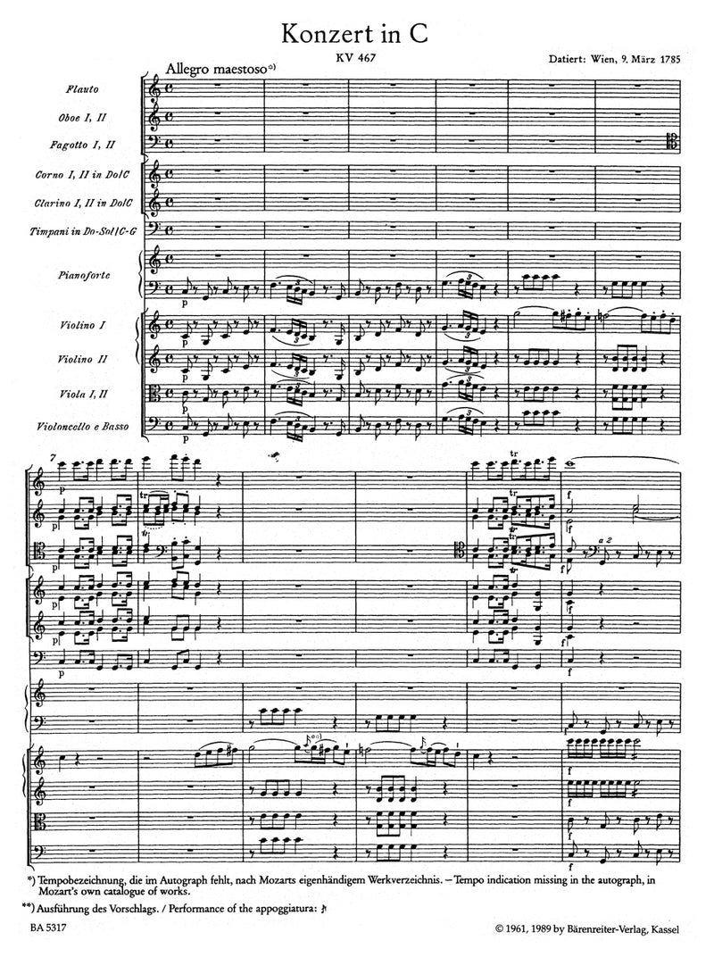 Concerto for Piano and Orchestra Nr. 21 C major K. 467 [score]
