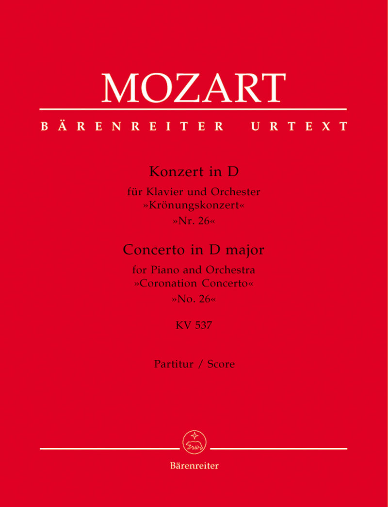 Concerto for Piano and Orchestra Nr. 26 D major K. 537 "Coronation Concerto" [score]