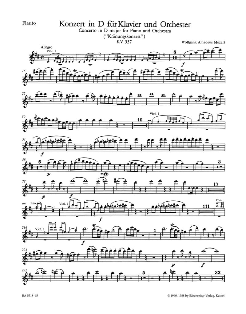 Concerto for Piano and Orchestra Nr. 26 D major K. 537 "Coronation Concerto" [set of winds]