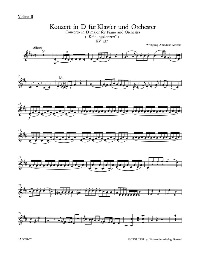 Concerto for Piano and Orchestra Nr. 26 D major K. 537 "Coronation Concerto" [violin 2 part]