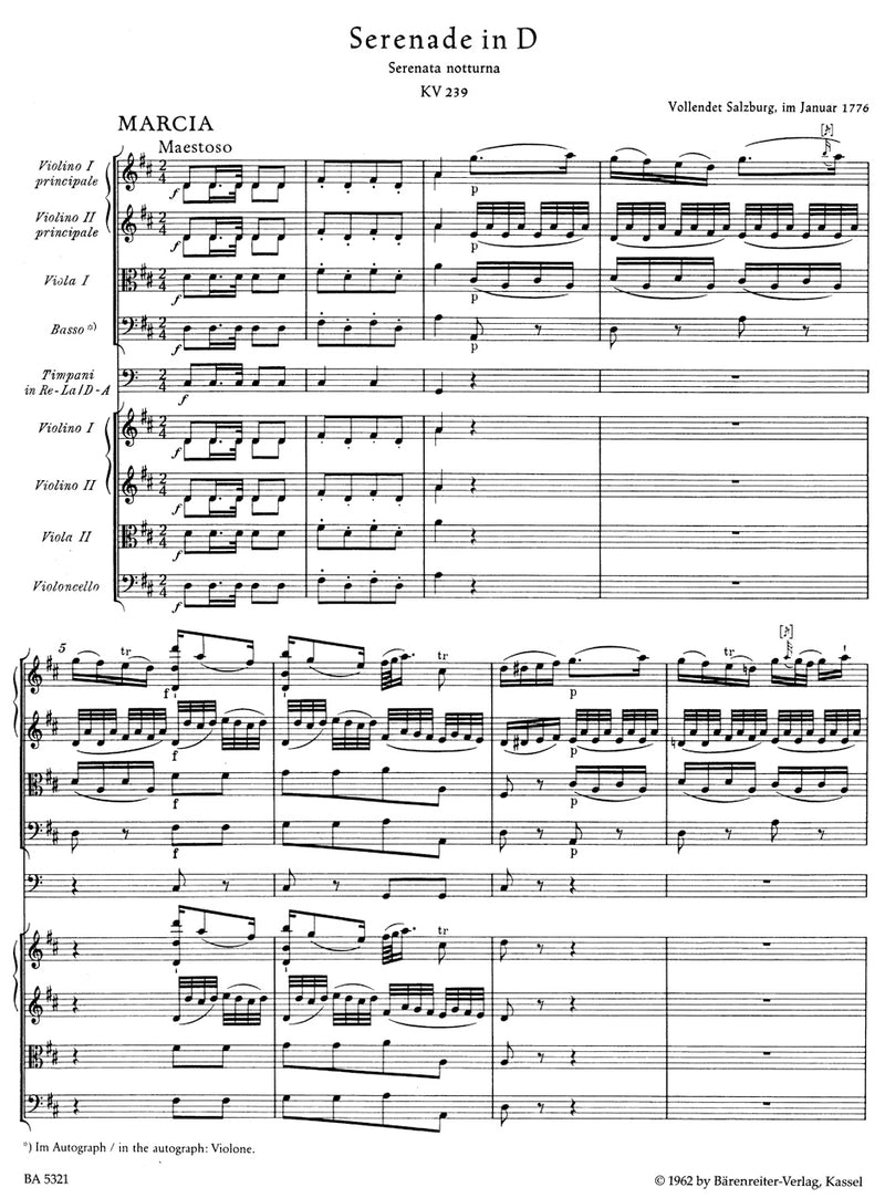 Serenade D major K. 239 (Serenata notturna) [score]