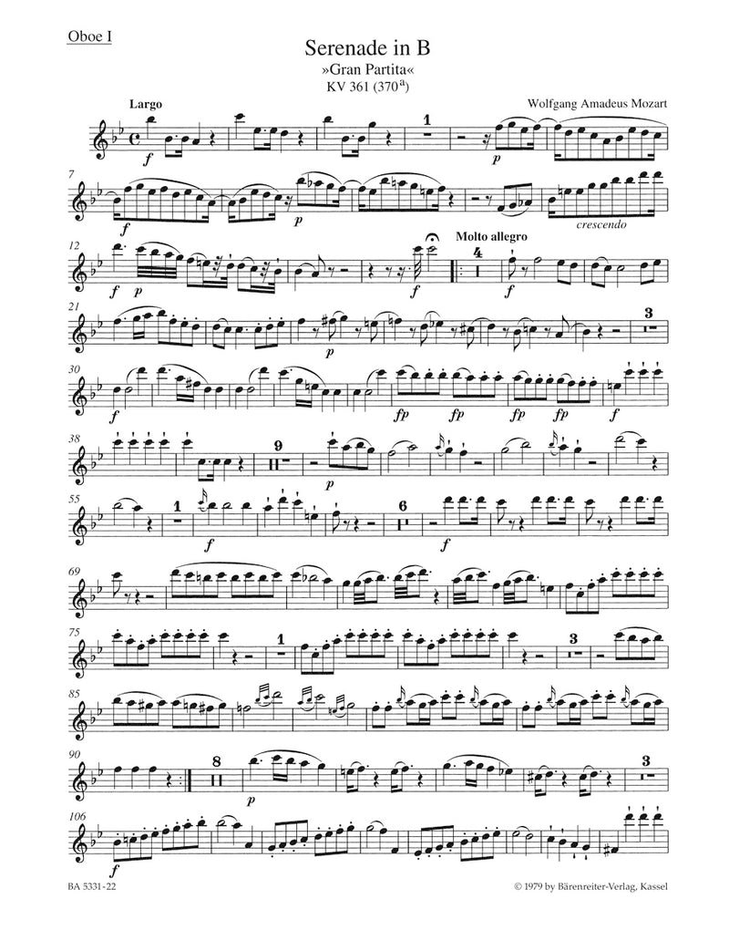 Serenade B-Dur K. 361 (370a) "Gran Partita" [set of parts]