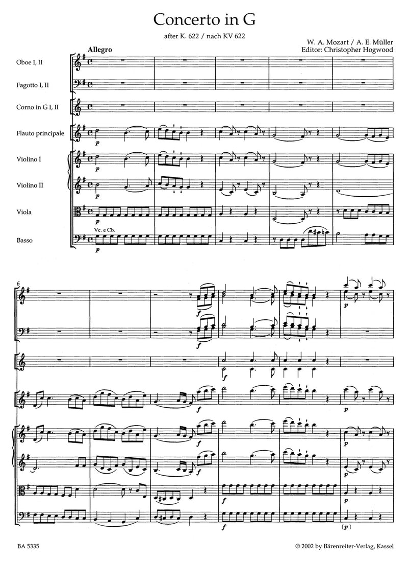 Concerto for Flute and Orchestra G major (1801) -In an arrangement by A. E. Müller after the Clarinet Concerto K. 622- [score]