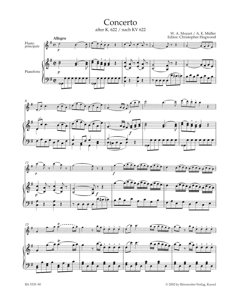 Concerto for Flute and Orchestra G major K. 622 (1801)（ピアノ・リダクション）