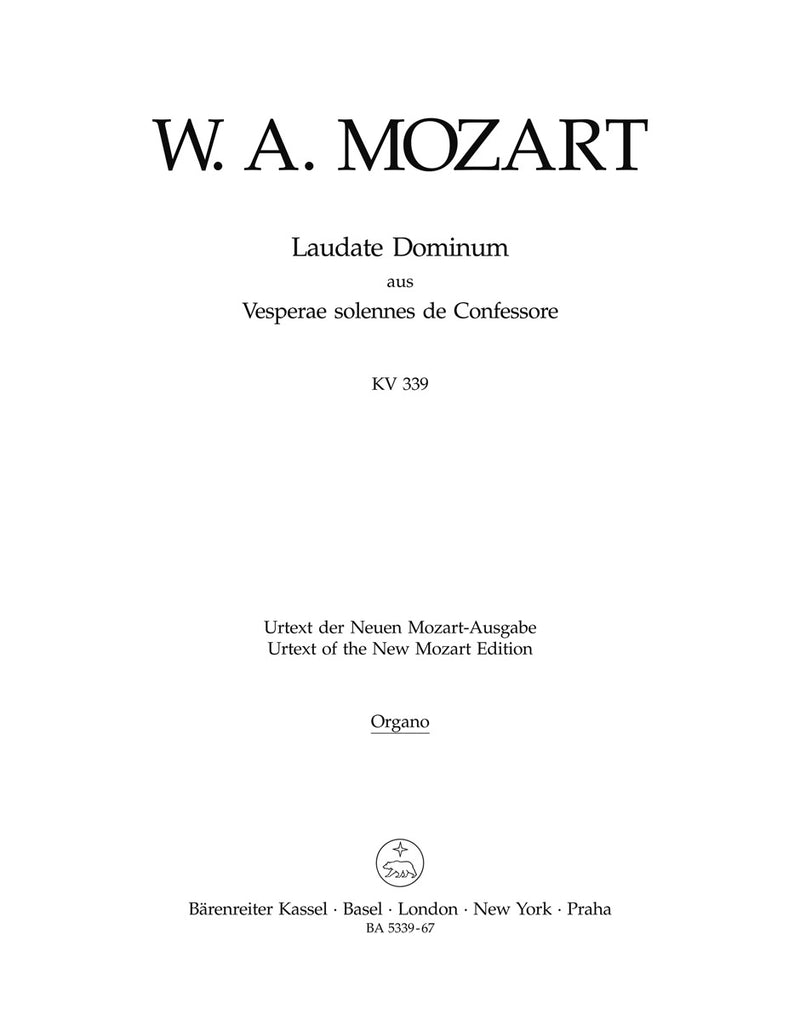 Laudate Dominum K. 339 (from the Vesperae solennes de Confessore) [organ part]