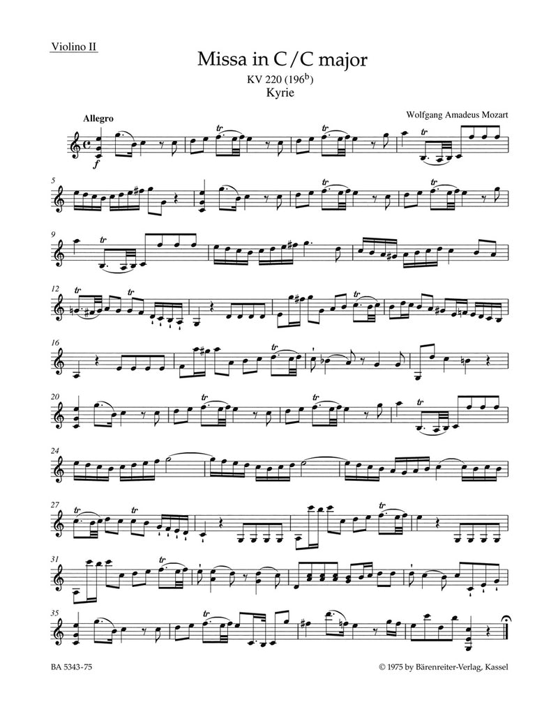 Missa C major K. 220 (196b) "Sparrow Mass" [violin 2 part]