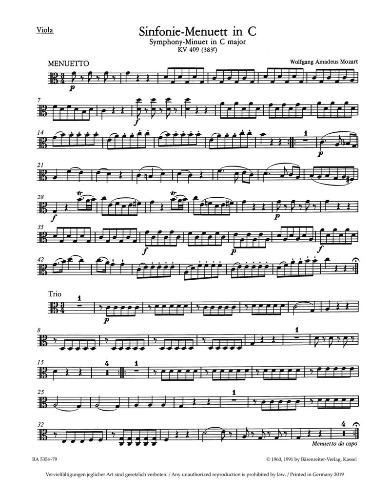 Symphony C major K. 409 [viola part]