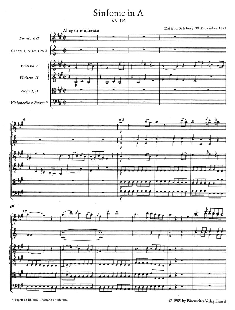 Symphony Nr. 14 A major K. 114 [score]