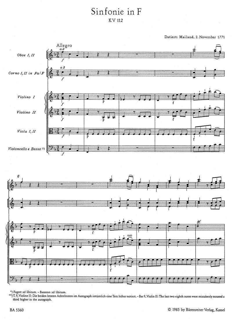 Symphony Nr. 13 F major K. 112 [score]