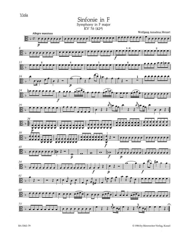 Symphony F major K. 76(42a) [viola part]