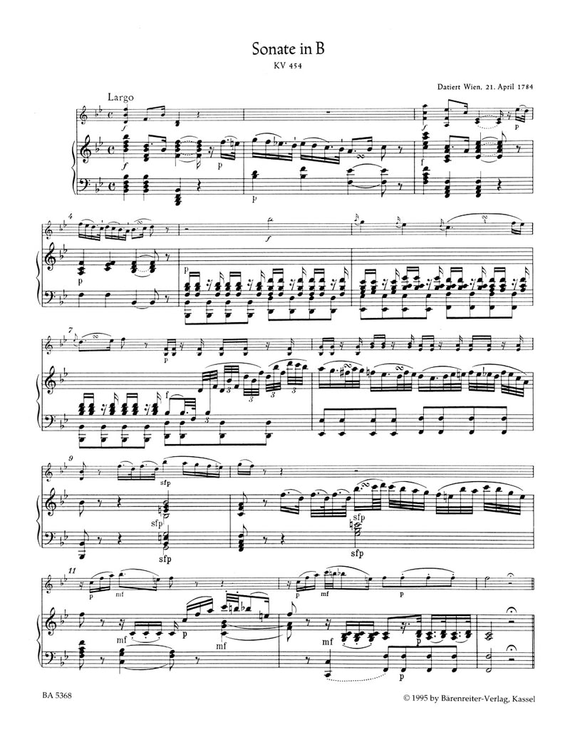Sonata for Flute and Piano in B-flat major K. 454 [score & parts]