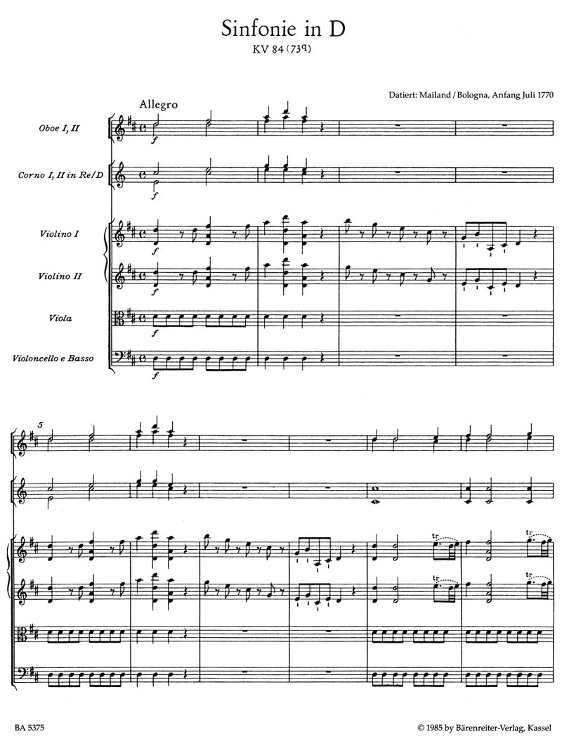 Symphony Nr. 11 D major K. 84 (73Q) [score]