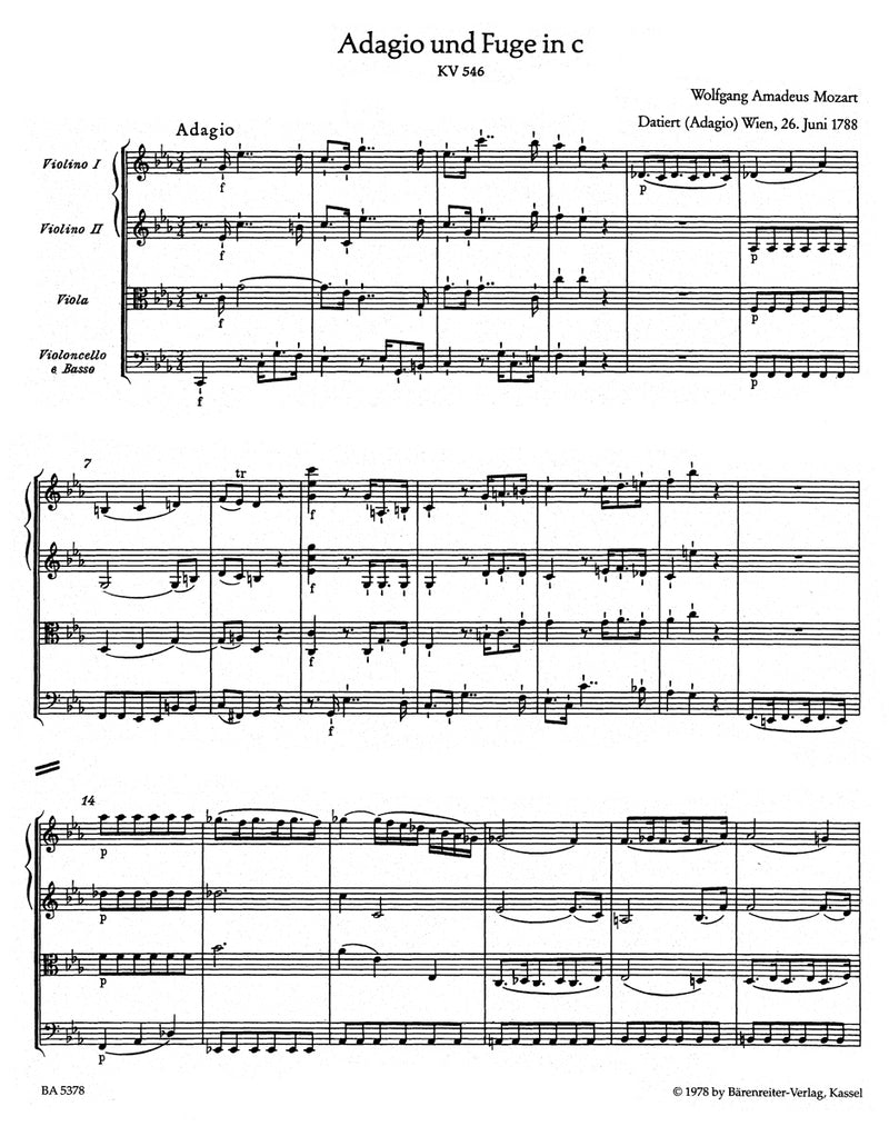 Adagio and Fugue for Strings C minor K. 546 [score & parts]