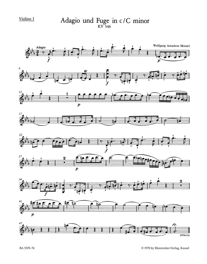 Adagio and Fugue for Strings C minor K. 546 [violin 1 part]