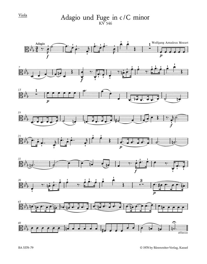 Adagio and Fugue for Strings C minor K. 546 [viola part]