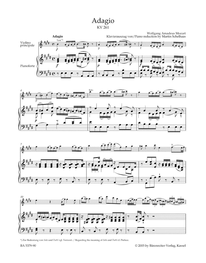Single Movements for Violin and Orchestra K. 261, 269 (261a), 373（ピアノ・リダクション）