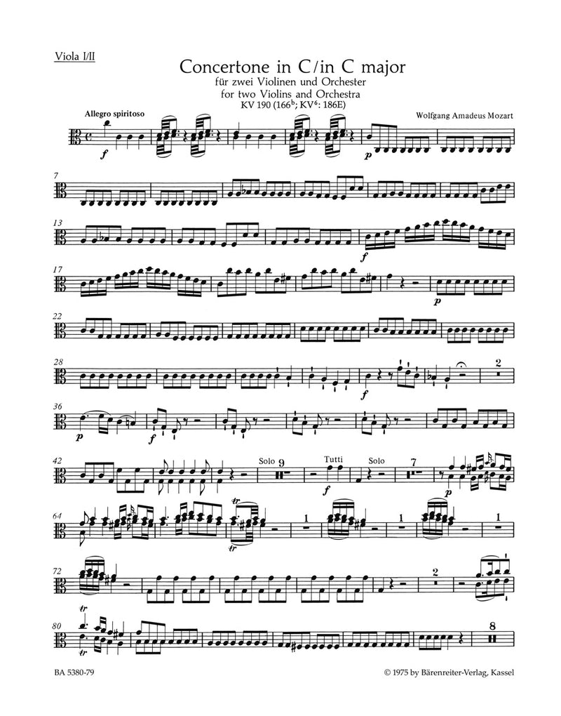Concertone for two Violins and Orchestra C major K. 190 (166b, KV6:186 E) [viola1/viola2 part]