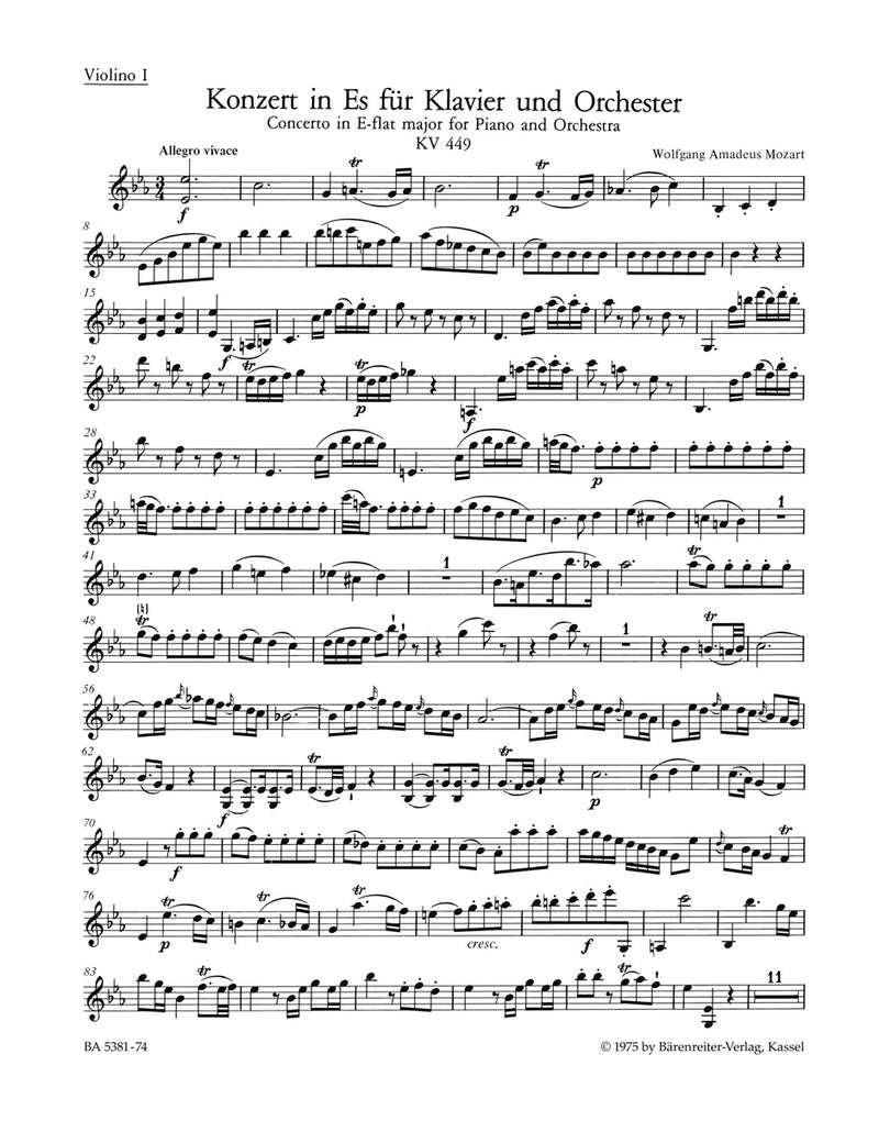 Concerto for Piano and Orchestra Nr. 14 E-flat major K. 449 [violin 1 part]