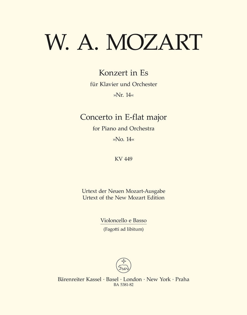 Concerto for Piano and Orchestra Nr. 14 E-flat major K. 449 [cello/double bass part]