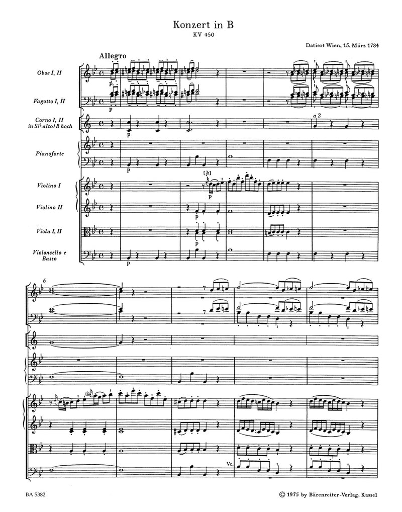 Concerto for Piano and Orchestra Nr. 15 B-flat major K. 450 [score]