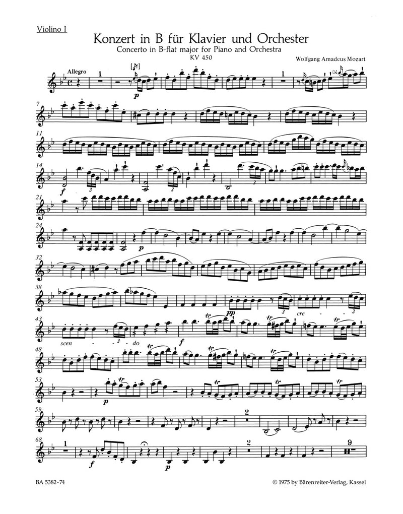 Concerto for Piano and Orchestra Nr. 15 B-flat major K. 450 [violin 1 part]