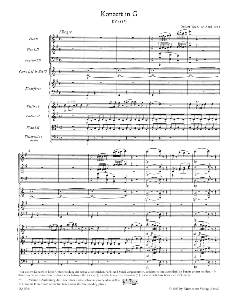 Concerto for Piano and Orchestra Nr. 17 G major K. 453 [score]