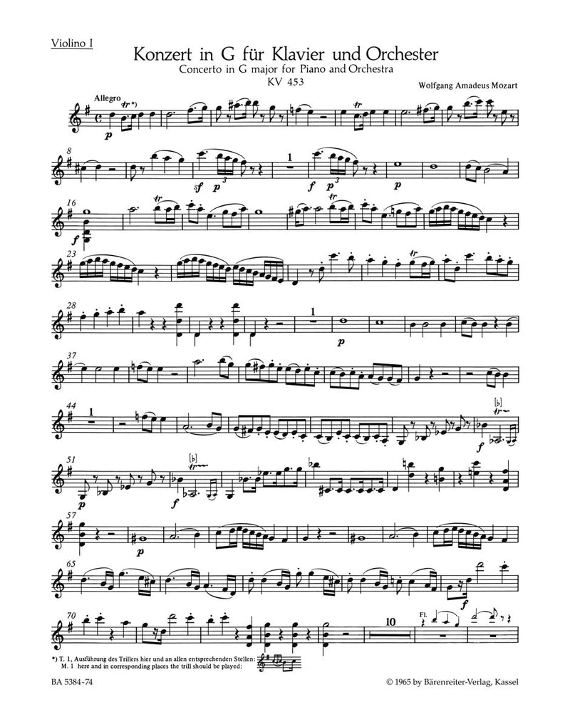 Concerto for Piano and Orchestra Nr. 17 G major K. 453 [violin 1 part]