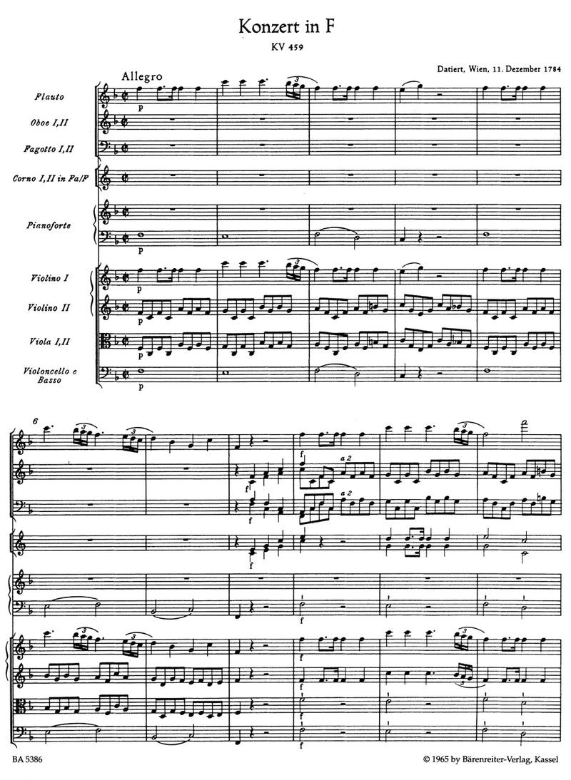 Concerto for Piano and Orchestra Nr. 19 F major K. 459 [score]
