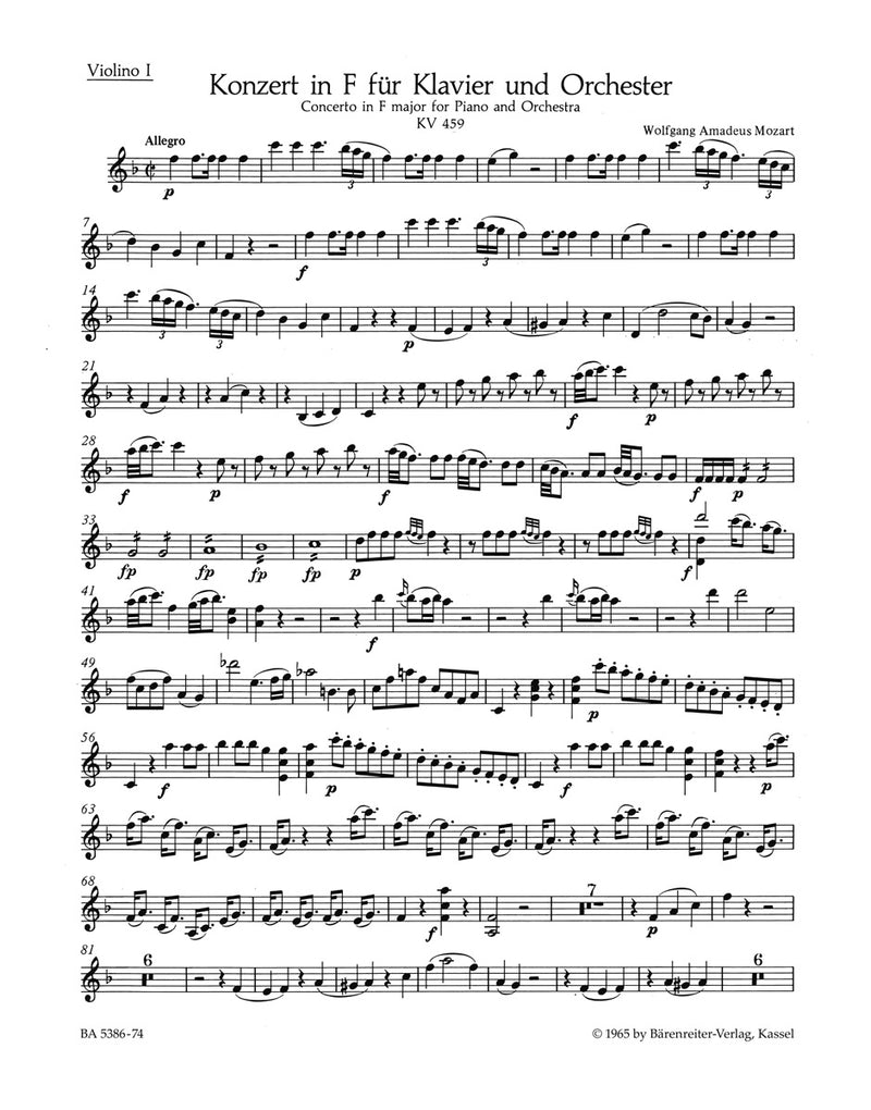 Concerto for Piano and Orchestra Nr. 19 F major K. 459 [violin 1 part]
