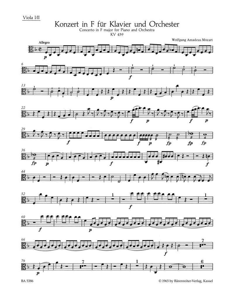 Concerto for Piano and Orchestra Nr. 19 F major K. 459 [viola1/viola2 part]
