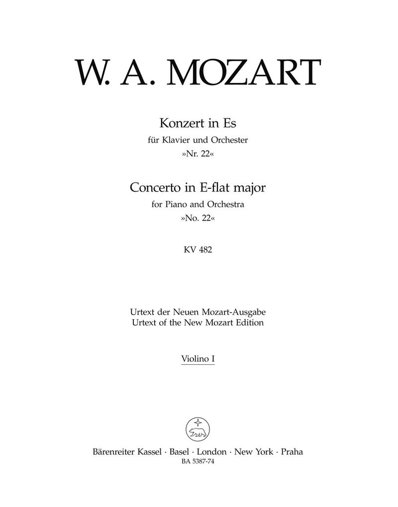 Concerto for Piano and Orchestra Nr. 22 E-flat major K. 482 [violin 1 part]
