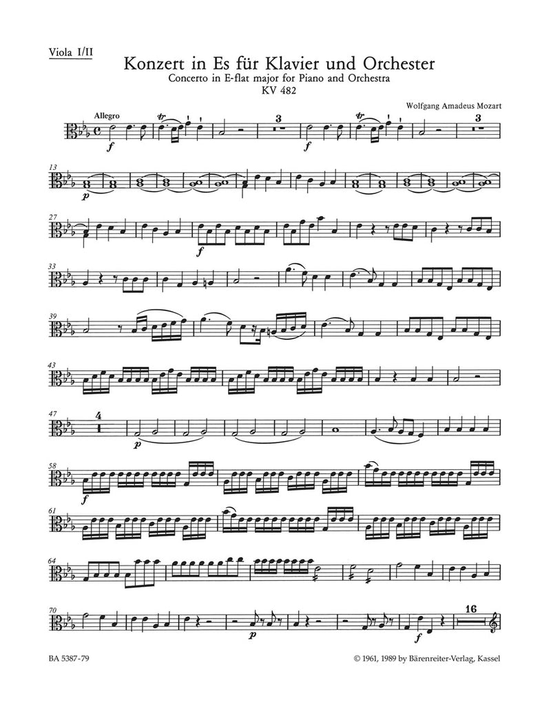 Concerto for Piano and Orchestra Nr. 22 E-flat major K. 482 [viola1/viola2 part]