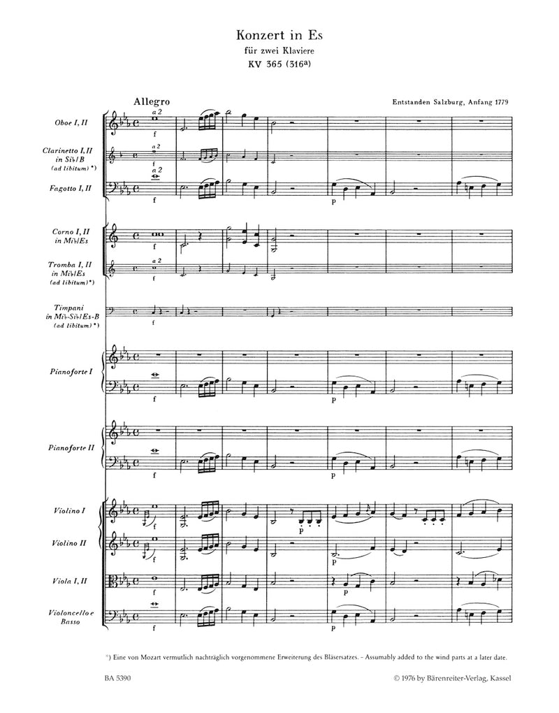 Concerto for two Pianos and Orchestra Nr. 10 E-flat major K. 365 (316a) [score]