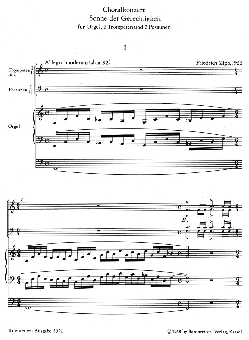 Sonne der Gerechtigkeit (1966) -Choralkonzert für Blechblasintrumente instr. und Orgel