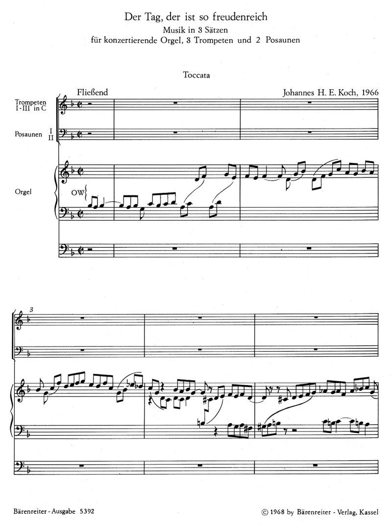 Der Tag, der ist so freudenreich (1966) -Weihnachtsmusik in 3 Sätzen für Blechblasintrumente instr. und konzertierende Orgel-