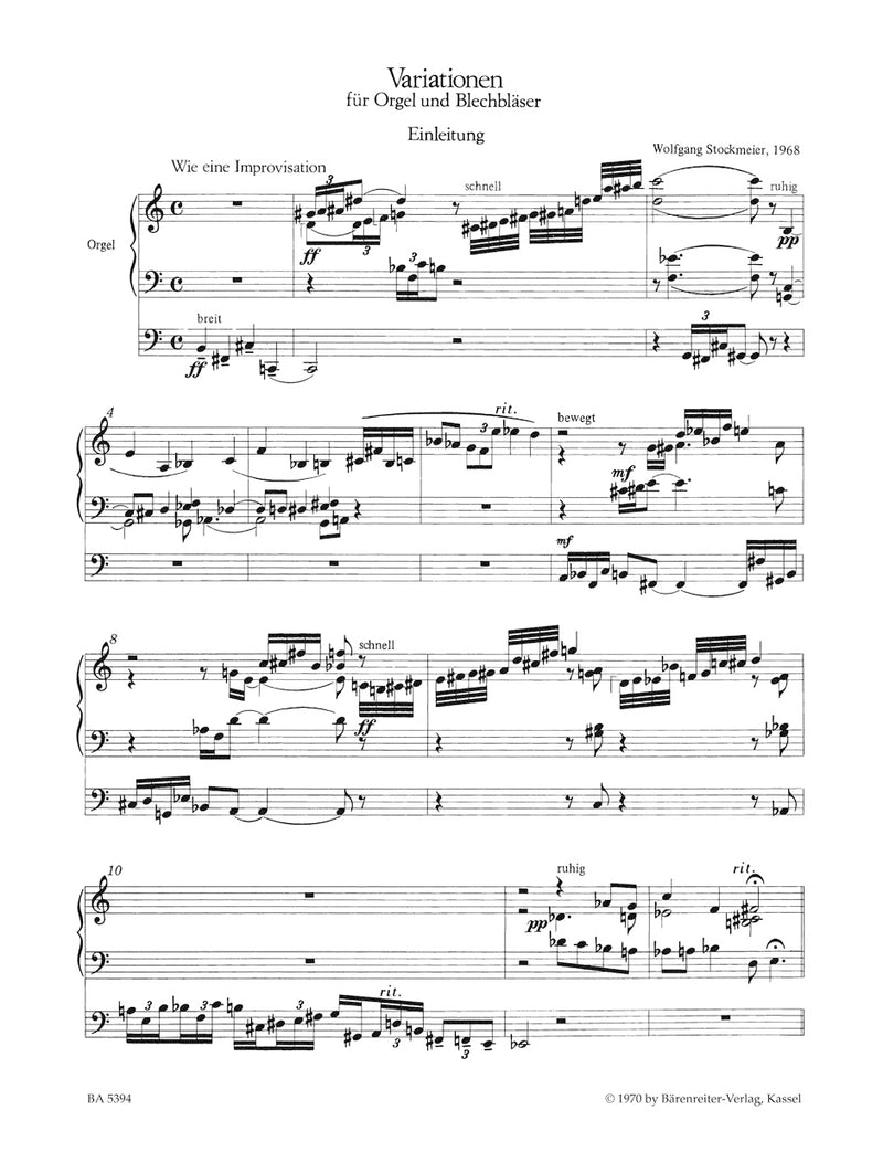 Variationen für Orgel und Blechbläserchor = Variations for Organ and Brass Ensemble (Score)