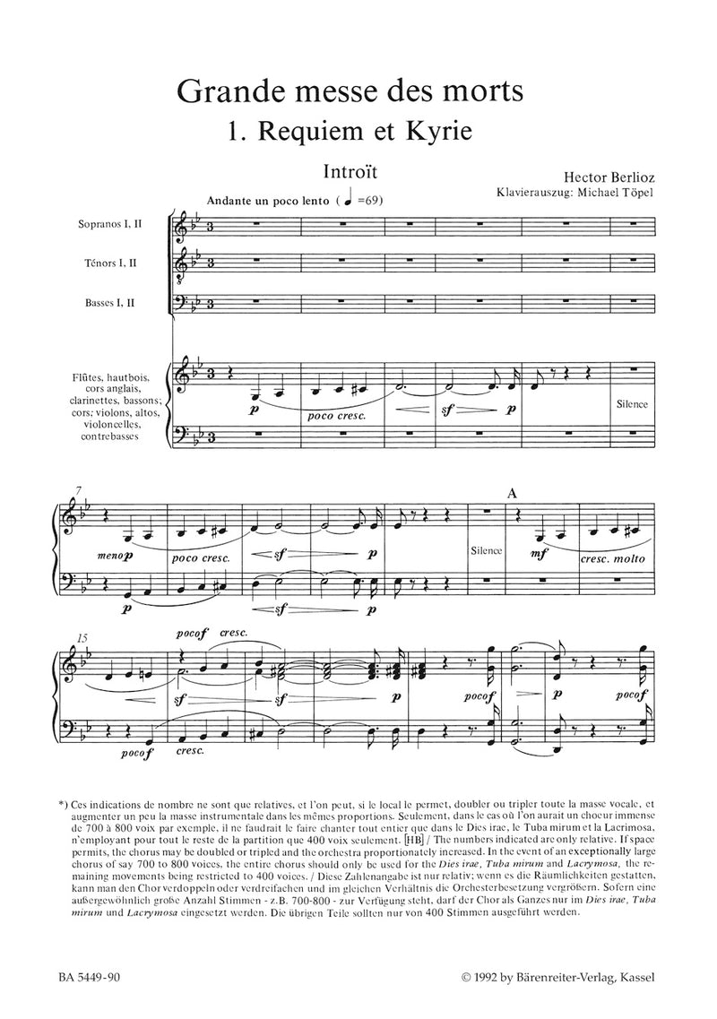 Grande messe des morts op. 5 Hol. 75 "Requiem" （ヴォーカル・スコア）