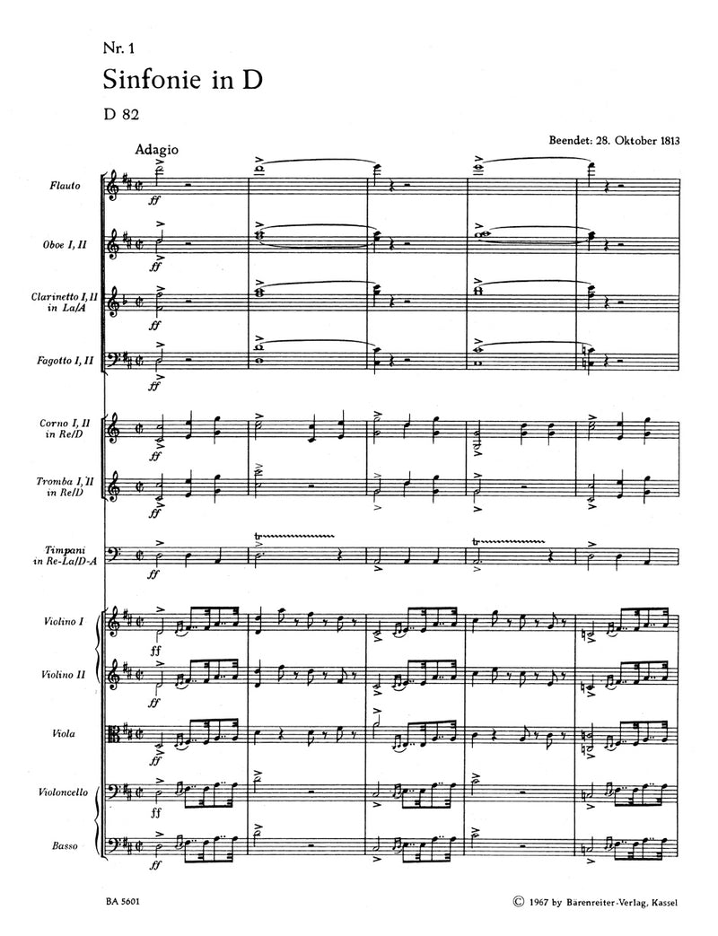 Symphony Nr. 1 D major D 82 (1813) [score]
