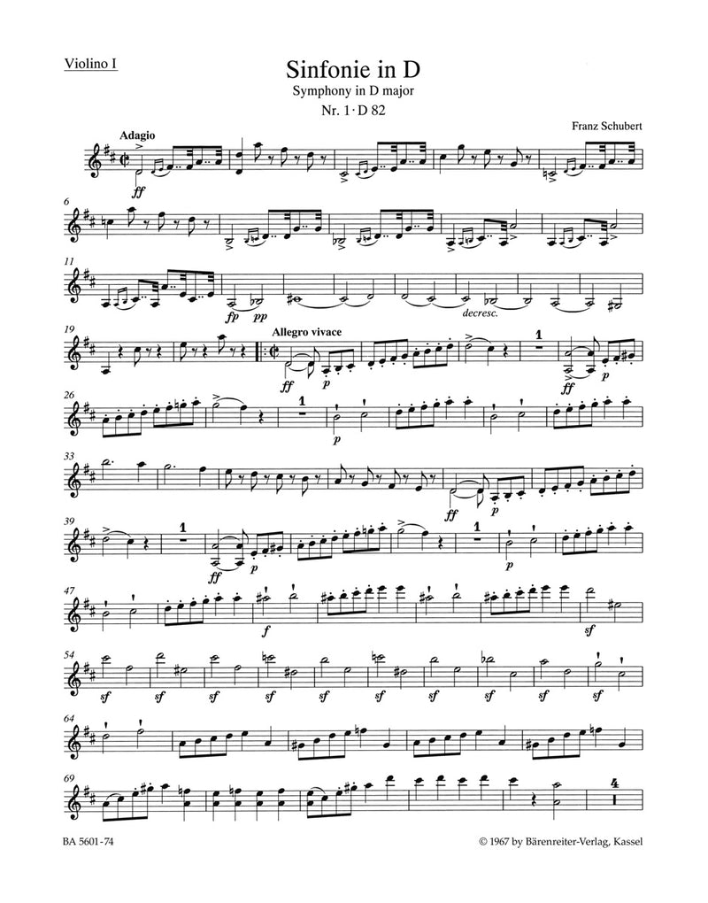 Symphony Nr. 1 D major D 82 (1813) [violin 1 part]