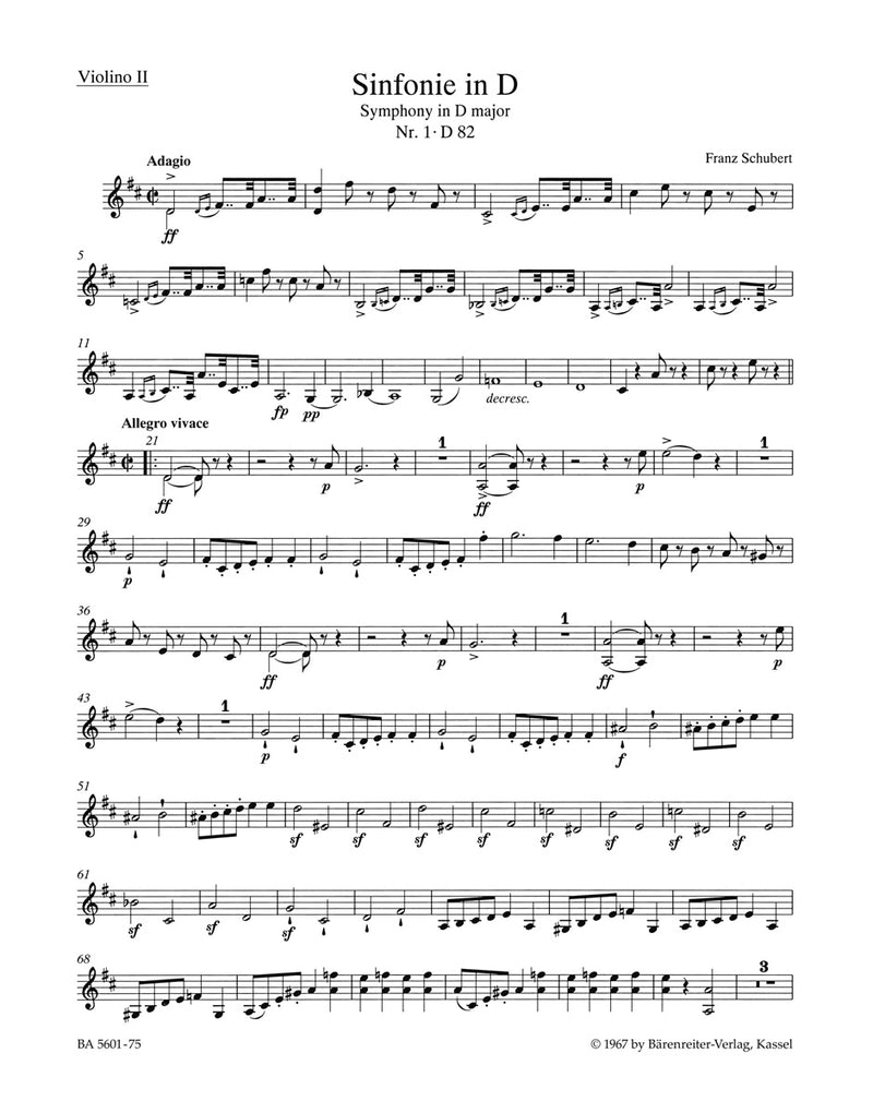 Symphony Nr. 1 D major D 82 (1813) [violin 2 part]
