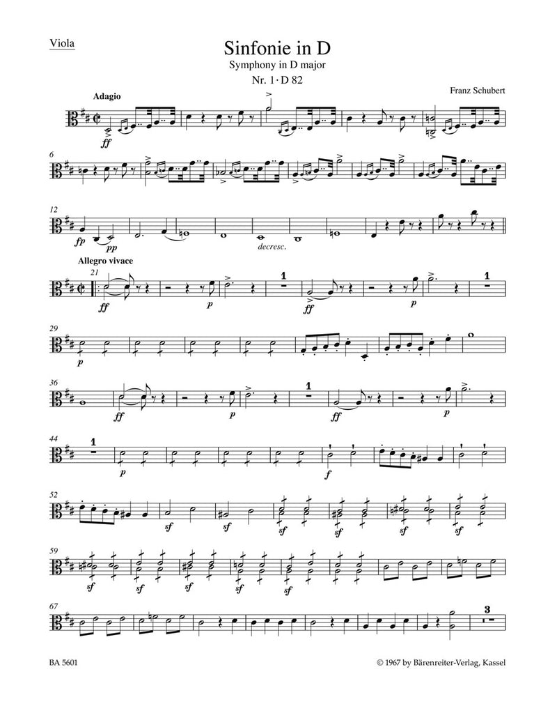 Symphony Nr. 1 D major D 82 (1813) [viola part]