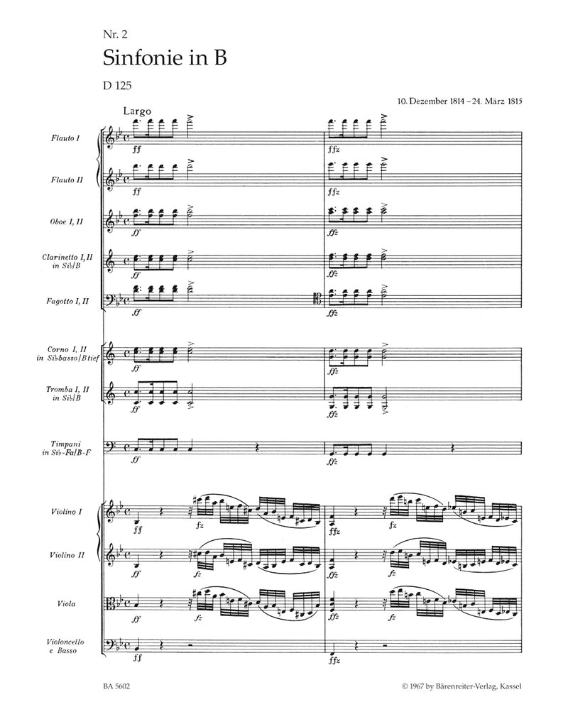 Symphony Nr. 2 B-flat major D 125 (1814) [score]