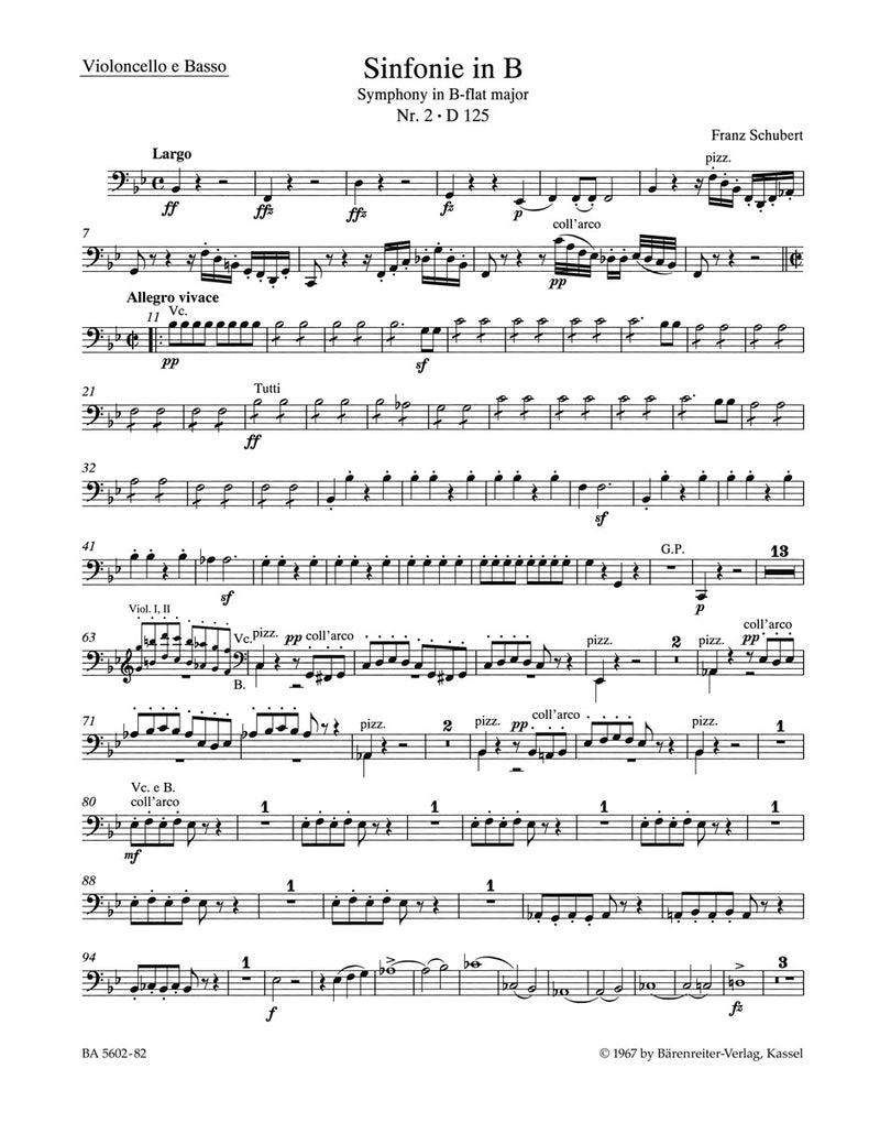Symphony Nr. 2 B-flat major D 125 (1814) [cello/double bass part]