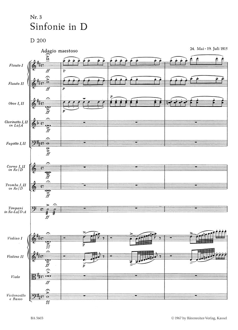 Symphony Nr. 3 D major D 200 [score]
