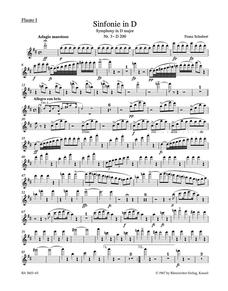Symphony Nr. 3 D major D 200 [set of wind parts]